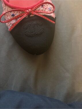 CHANEL Tweed Ballet Flat in Pink and Black with Bow
